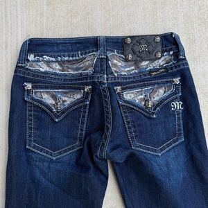 Y2K VTG Miss Me Bootcut Jeans Sequin Rhinestone Pocket Design Womens Size 26